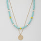 Coin Wood Bead Layered Necklace